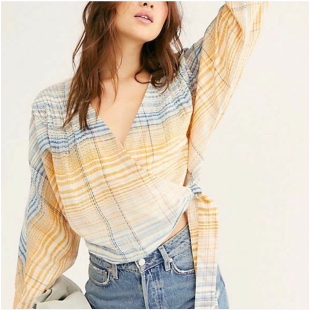 Free People Maldives Striped Surplice Striped Wrap Top‎ Size Small